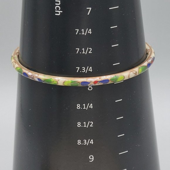 Cloisonne Thin Floral Bangle Bracelet Light Green Enamel Vintage 8 in - Picture 4 of 4